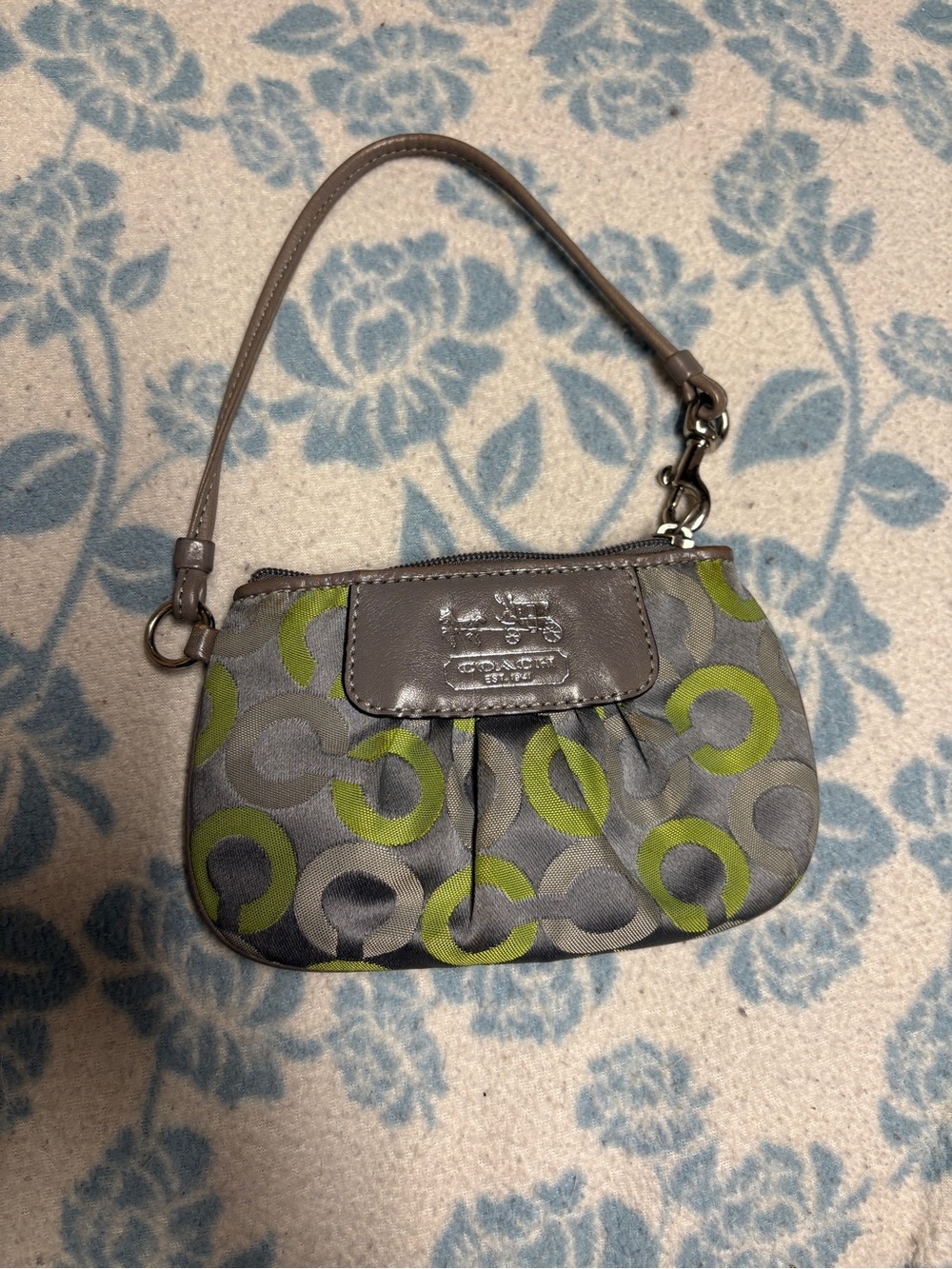 Coach Mia Art Signature C Wristlet in Chartreuse and Grey